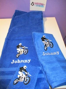 Personalisiertes Motocross Dirt Bike 3-teiliges Badetuch-Set jede Farbe - Bild 1 von 7