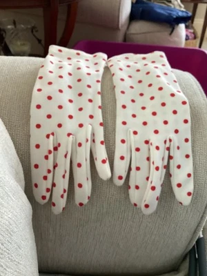 Guantes de vestir vintage Fownes años 50 60 lunares nailon rojo blanco talla 7 1/2 Foto 1 de 3