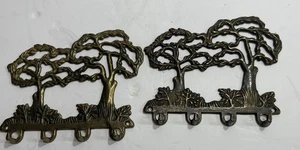 Pair Of MCM Tree Of Life Brass Key Chain Necklace Holder Vintage Wall Mount - Picture 1 of 5