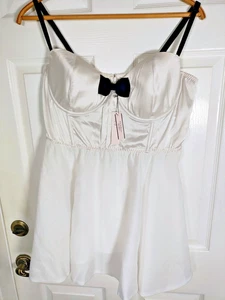 BRANDNEU Victoria Secret Gr. XXL weiß Satin Babydoll schwarz Schleife Bustier Top - Bild 1 von 7