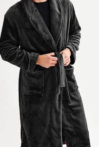 Sonoma Bath Robe House Coat Men S/M Plush Microfleece Pockets Black Solid - Picture 1 of 1