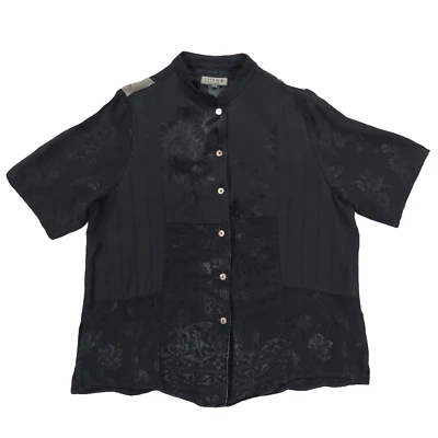 Blusa Citron Santa Monica para mujer talla L, seda satinado floral retazos jacquard Foto 1 de 4