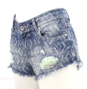 Pull Bear Denim Shorts Blue Hot Pants Jeans Frayed Distressed Ripped UK 8 EUR 36 - Picture 1 of 20