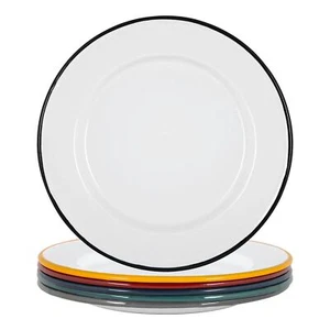 White Enamel Dinner Plates Steel Outdoor Camping Dinnerware 25.5cm 6 Colours - Picture 1 of 7