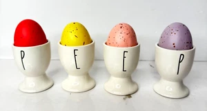 Rae Dunn Artisan Collection by Magenta Set 4 Egg Cup Holders 4 Pastel Color Eggs - Picture 1 of 11