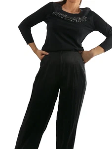 ESCADA Silk Crewneck Beaded Black Sweater 3/4 Sleeve Sweater Size M - Picture 1 of 16