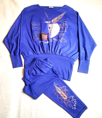 Vintage 90's Sunbelt Pant Set Cotton PURPLE  Hand Painted Southwest Wom One Size - Image 1 of 4