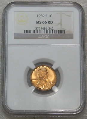 1939-S Lincoln Cent NGC MS66RD Bright Red with Strong Luster, PQ #M80Z - Image 1 of 4