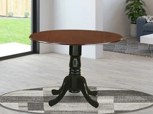 42" Round Dublin drop-leaf pedestal kitchen table in mahogany and black finish - Picture 1 of 12