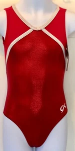 GK RED SHIMMER CHILD MEDIUM TECHMESH WHITE TRIM GYMNASTICS DANCE TANK LEOTARD CM - Picture 1 of 10