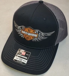 HD Wing Patch on Richardson 112 Trucker Hat Snapback Black/Charcoal - Picture 1 of 9