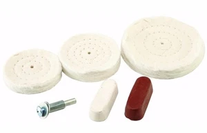 BUFFING / POLISHING KIT / 5 PC.SET / COTTON BUFFING WHEELS / POLISHING COMPOUND - Picture 1 of 6