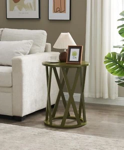 Kings Brand Furniture Round Side End Table, X-Motifs Design Accent Table, Avocad - Picture 1 of 5