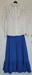 Rockmount Ranch Wear Womens Blue Ruffled Skirt & White Long Sleeve Top Set - Picture 1 of 13