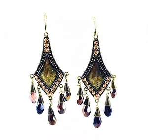 USA Charming Earring Chunky Fancy Lightweight Dangle Drop Vintage Brown purple - Picture 1 of 2