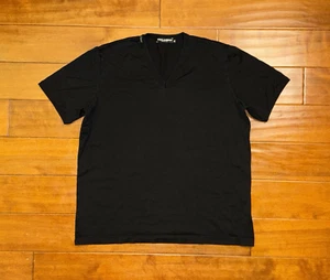 Dolce & Gabbana V Neck T Shirt Mens 60 Black Short Sleeve Tee Shirt Cotton Logo - Picture 1 of 12
