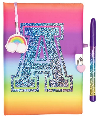 FRINGOO Personalised Secret Diary for Girls Lockable Rainbow Notebook with Glitter Pen