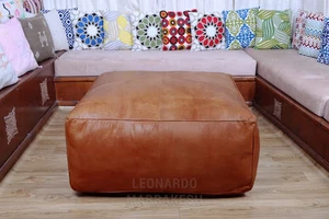 Puf cuero taburete marroquí saco de asiento hecho a mano otomano marrón tostado puf - Imagen 1 de 6