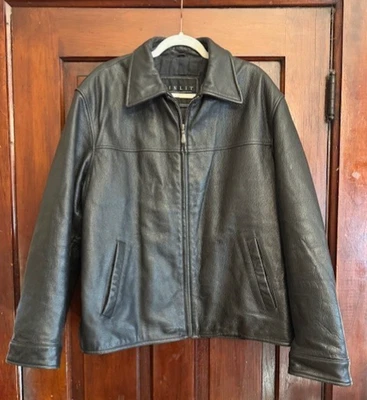 Autêntica Jaqueta de Couro Preta Vintage WINLIT NY Estilo Motociclista Masculina Tamanho Grande - Imagem 1 de 4