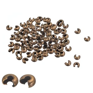 200Pcs 5.4mm Crimp Beads Covers Round Beads End Tips for Jewelry Making, Copper - Picture 1 of 5