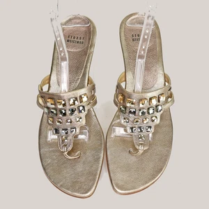 STUART WEITZMAN Vintage Gold Leather & Crystal Thong Sandals SIZE 11N - Picture 1 of 5
