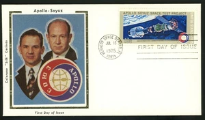 RUSSIA SPACE APOLLO SOYUZ COOPERATION W/AMERICA 1975 CREW COLORANO SILK CACH FDC - Picture 1 of 1