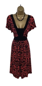 NEW GORGEOUS DRESS by WARDROBE ESSENTIALS UK 16 BLACK/CORAL MIX JERSEY TIE BACK - Picture 1 of 12