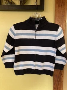 Boys Gymboree Blue White Striped 1/4 Zip Sweater - Size 5 - Picture 1 of 8