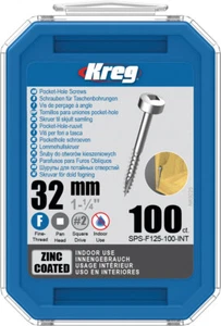 Kreg Zinc Pocket Screws – 32mm / 1-1/4″ #6 Fine Pan-Head 100pk SPS-F125-100-EUR - Picture 1 of 1