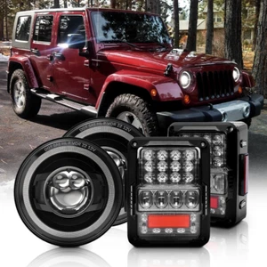 7" LED Headlights Hi-Lo Beam Tail Brake Lamp Kit For Jeep Wrangler JK 2007-2018 - Picture 1 of 17