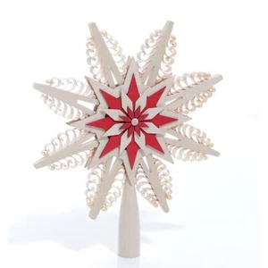 Christbaumschmuck Baumspitze rot + Spanbäumen Ø ca 18cm NEU Baumkrone Holzspitze - Bild 1 von 2