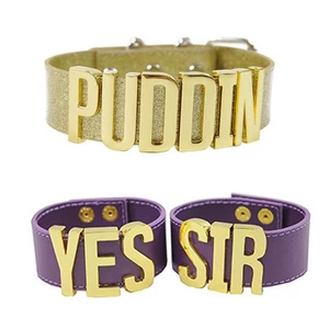 Harley Choker Quinn PUDDIN Necklace Collar Belt +YES SIR Bracelet Cuff Wristband - Picture 1 of 7