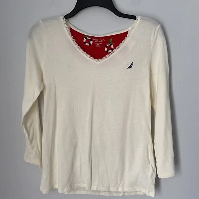Nautica Women’s Long Sleeve V Neck Ivory Color Pajama Top size S - Image 1 of 4