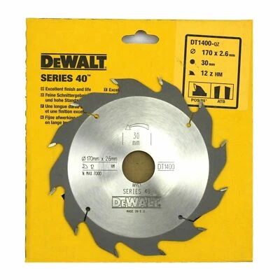 Dewalt DT1400 Series 40 170mm x 30mm 12T TCT Circular Saw Blade. Rip Cut Wood - Image 1 of 2