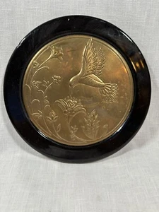 Vintage Gallery Originals Trivet Wood And Brass Hummingbird With Flowers - Picture 1 of 6