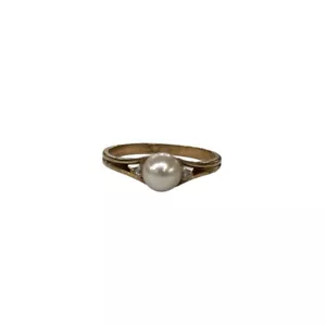 9ct 9K Yellow Gold White Freshwater Pearl + Diamonds Ladies Ring Size N1/2. New - Picture 1 of 9