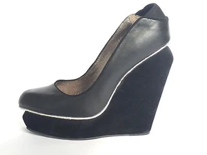 Senso Black Leather Suede Wedges Heels 37 AU 7 - Picture 1 of 3