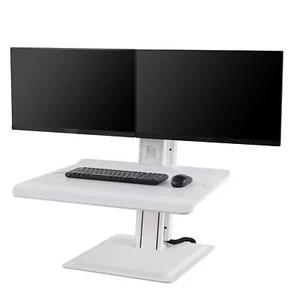 Dual Monitor Stand Sit Stand Workstation for 19”-27” Screens up to 24.2Lbs White - Picture 1 of 7