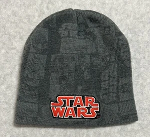 Star Wars Beanie Hat Adult One Size Gray White Spell Out Knit Cap - Picture 1 of 6
