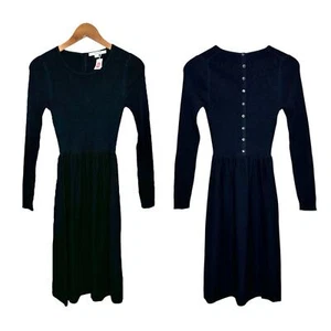 Boden Button Back LBD Sweater Dress Size 4 Ribbed Fit and Flare Black WH561 NWT - Picture 1 of 12