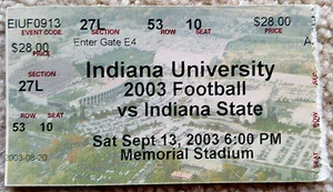 INDIANA UNIVERSITY HOOSIERS FOOTBALL TICKET STUB v INDIANA STATE 2003 RARE! - Picture 1 of 1