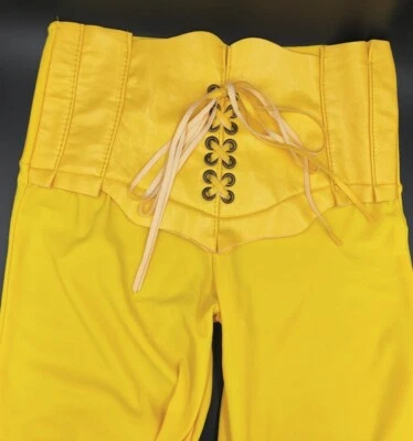 Vintage Yellow Culottes Gaucho by Gidani USA Cosplay Vinyl Lace Up Small *read - Image 1 of 4