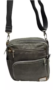 Travelon Anti-Theft Heritage Crossbody Tour Bag Canvas Leather Trim Multi Pocket - Picture 1 of 18