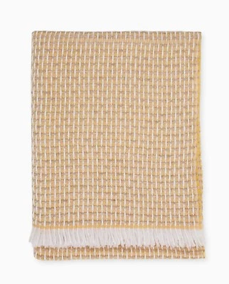 Manta Sferra Vitta dorada con flecos cesta tejido mezcla de cachemir Italia NUEVA Foto 1 de 4