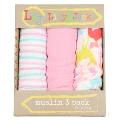 Mulltücher Spucktücher 3 Stück im Set rosa 75 x 100 cm Lily & Jack