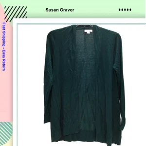 Susan Graver Cascade Front Long Sleeve Cardigan Sweater, Midnight Green, XS - Picture 1 of 1