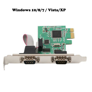 Serial PCI-E 2 Port RS232 Card PCI Express COM Adapter Windows 10/ 8/7 / Vista