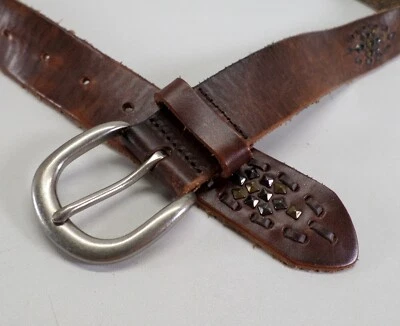 American Eagle Outfitters Leather Belt 38 40 42 Pyramid Studded Brown Distressed - Image 1 of 4