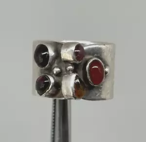 ANILLO MULTI PIEDRAS PRECIOSAS Vintage PLATA ESTERLINA Modernista Banda Ancha Bypass Talla 6.25 - Imagen 1 de 10