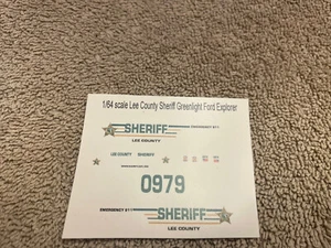 1/64 Scale Lee County Sheriff FL Waterslide Decals For Greenlight Ford Explorer - Picture 1 of 1